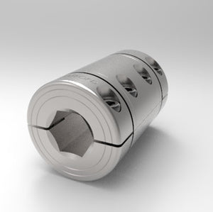Lightweight precision aluminum coupling with hex bore | 1/4" x 1/4" Aluminum Two-Piece Clamp - Precision Sleeve Hex Bore Coupling | 13A004004PSC