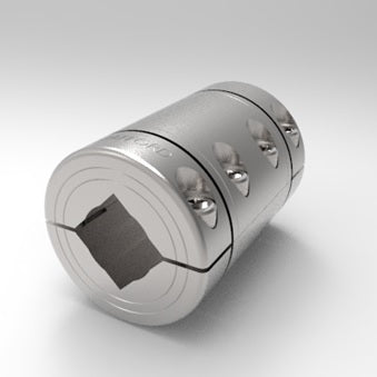 Corrosion resistant 303 stainless steel two-piece clamp coupling with square bore | 7/8" x 7/8" Stainless Steel (303) Two-Piece Clamp - Precision Sleeve Square Bore Coupling | 15S014014PSC