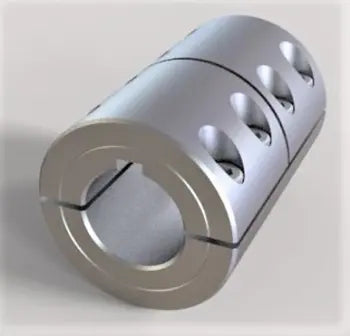 40MM x 40MM ID Three-Piece Split Clamp-Type Rigid Shaft Coupling, Stainless w/ 12MM Keyways