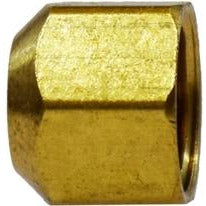 A gold-colored brass flare cap with female flare connections designed for use with hydraulic tubing - 1/4 Heavy Flare Cap