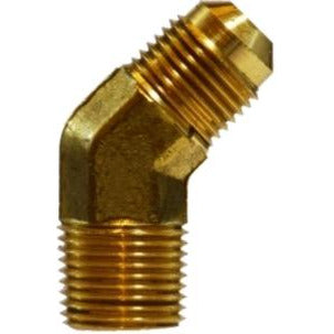 Brass plumbing elbow – 1/4 x 1/8 Male Flare x Male Iron Pipe Barstock 45°.