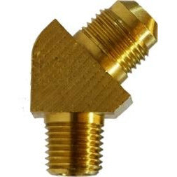 Precision 45-degree male flare to male iron pipe fitting - 1/2 x 3/8 Male Flare x Male Iron Pipe Barstock 45 Elbow.