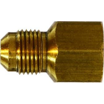 Durable 3/8 x 1/2 Light Pattern Male Flare to Female Iron pipe fitting for fluid systems.