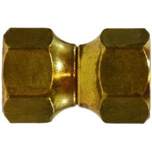 Compact 1/2 female flare swivel union for leak-free tube connections.