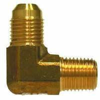 A male iron pipe elbow fitting - 7/16-20 X 1/8 Male Joint Industry Council X Male Iron Pipe Elbow
