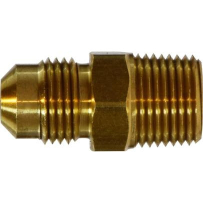 Metal plumbing adapter 1/2 x 1/2 light pattern male flare x male iron pipe.