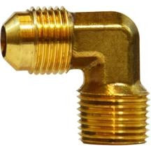 Plumbing fitting 5/8 x 1/2 light pattern male flare to iron pipe elbow.