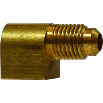 Metal plumbing elbow 1/4 x 1/8 barstock male flare x female iron pipe.