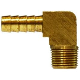 Brass barstock 90-degree male elbow - 1/4 X 1/4 Hose Barb X Male Iron Pipe Elbow