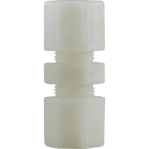 Compact nylon reducing compression union for 3/8 to 1/4 tube connections.