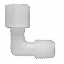 White nylon elbow fitting for compression to MIP connections – 1/2 x 3/8 Compression x Male Iron Pipe Elbow.