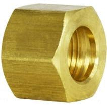 A gold-colored brass nut with a hexagonal shape and a light pattern - 3/8 Compression Nut-Light Pattern