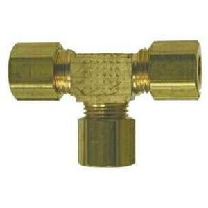 A brass tee fitting with three compression connections - 1/4 Barstock Compression Tee