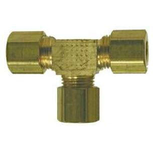 A brass tee fitting with three compression connections - 1/4 Barstock Compression Tee