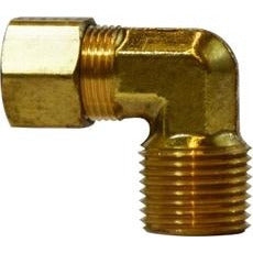 Brass 90-degree barstock elbow fitting with OD tube connection to male NPT pipe thread - 3/16 X 1/4 Barstock Compression X Male Elbow