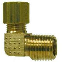 Brass 90-degree barstock elbow fitting with OD tube connection to male NPT pipe thread - 1/4 X 1/4 Compression X Male Iron Pipe Barstock Elbow