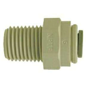 A beige plastic push-fit male iron pipe adapter for secure connection - 1/4 x 1/4 Plastic Push-In x Male Iron Pipe Adapter