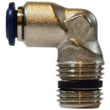 A 90-degree elbow pipe fitting with a nickel-plated finish and push-in connection on one side and male NPTF thread on the other. 1/4 x 1/4 Push-In x Male Iron Pipe Elbow Nickel-Plated