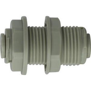 Durable plastic push-in fitting for secure tubing connections – 3/8 Plastic Push-In Bulkhead Union.