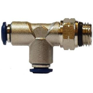 Nickel-plated push-in x male iron swivel run tee for 1/2 x 1/4 tubing – 1/2 x 1/4 Push-In Male Iron Pipe Swivel Run Tee Nickel Plated