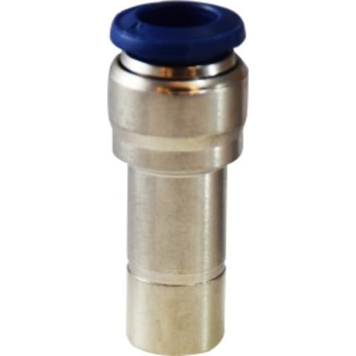 Nickel-plated 3/8 OD to 1/4 OD push-in reducer for secure tubing connections – 3/8 Outer Diameter x 1/4 Outer Diameter Push-In Reducer Nickel Plated