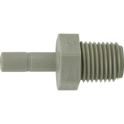 A gray plastic stem x male iron pipe adapter with push-fit connection - 3/8 x 3/8 Plastic Stem x Male Iron Pipe Adapter