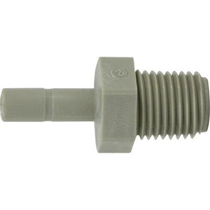 A gray plastic stem x male iron pipe adapter with push-fit connection - 3/8 x 3/8 Plastic Stem x Male Iron Pipe Adapter