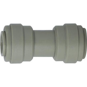 A gray plastic push-in union connector designed for joining two OD tubes. - 3/16 Plastic Push-In Union (Min.500)