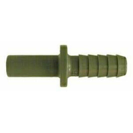 A green plastic hose barb adapter designed to connect a stem to a hose, intended for use in various plumbing applications - 3/8 Stem x 3/8 Hose Barb Plastic Adapter