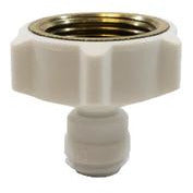 A gray plastic adapter with a 3/8 inch tube connection and a 3/4 inch female BSP connection - 3/8 Tube x 3/4 Female-British Standard Pipe Plastic Adapter