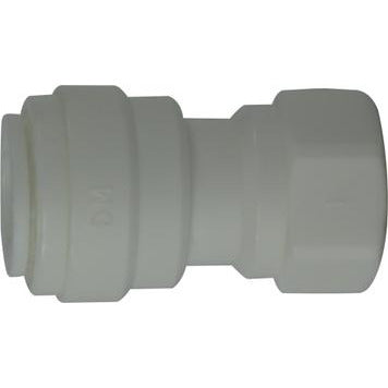A gray plastic adapter with a 1/4 tube x 1/4 female flare design - 1/4 Tube x 1/4 Female Flare Plastic Adapter