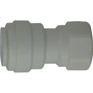 A gray plastic adapter with a 3/8 tube x 1/4 female flare design - 3/8 Tube x 1/4 Female Flare Plastic Adapter
