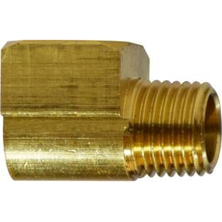 Compact brass street elbow for angled pipe connections – 1/8 Male Iron Pipe x Female Iron Pipe Short Brass Street Elbow.