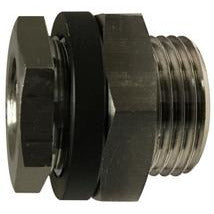 A black 1/4 Female Iron Pipe 316L Stainless Steel Bulkhead Fitting, showing the thread and flange details. 1/4 Female Iron Pipe 316L Stainless Steel Bulkhead Fitting