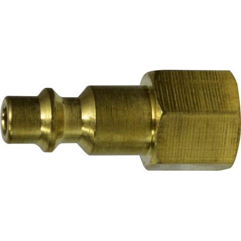 A brass-colored 1/4 body 1/4 female iron pipe industrial brass plug. 1/4 Body 1/4 Female Iron Pipe Industrial Brass Plug