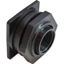 A black polyethylene bulkhead fitting with threaded connections - 1/2 Polyethylene Bulkhead