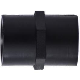 A black polypropylene coupling with hose barb design for connecting two sections of tubing - 1/2 Polypropylene Coupling