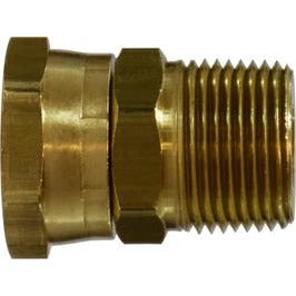 A brass garden hose swivel adapter with male iron pipe connection. - 3/4 x 1/4 Female Garden Hose x Male Iron Pipe Swivel Adapter Lead Free