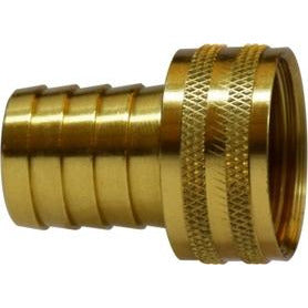 Brass hose adapter for connecting barbed tubing to female garden hose swivel – Short 1/4 x 3/4 Hose Barbed x Female Garden Hose Swivel Adapter