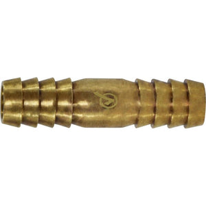 A gold-colored brass barb splicer fitting, designed for connecting two hoses or pipes. - 3/4 Barb Splicer-AB 1953