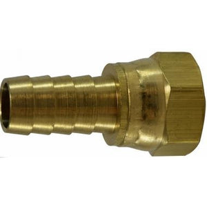 A brass barbed fitting, commonly used for creating secure connections in fluid and fuel transfer systems - 1/4 Barb X 1/4 Dual Seat Crimp