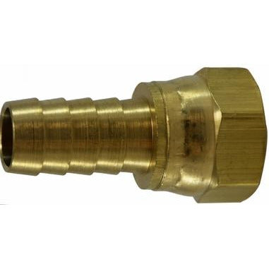 A brass barbed fitting, commonly used for creating secure connections in fluid and fuel transfer systems - 1/4 Barb X 1/4 Dual Seat Crimp