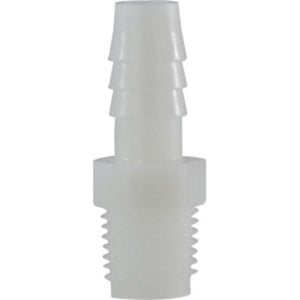 A white nylon hose barb male iron pipe adapter - 5/16 x 1/4 Hose Barb x Male Iron Pipe White Nylon Adapter