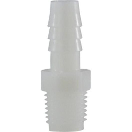 A white nylon hose barb male iron pipe adapter - 5/16 x 1/4 Hose Barb x Male Iron Pipe White Nylon Adapter