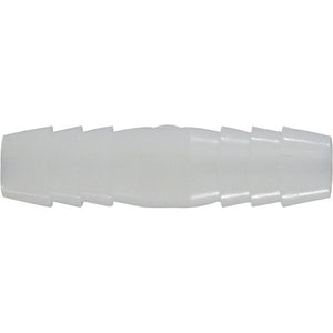 White nylon hose barb union for connecting 3/16” hoses – 3/16 White Nylon Hose Barb Union.
