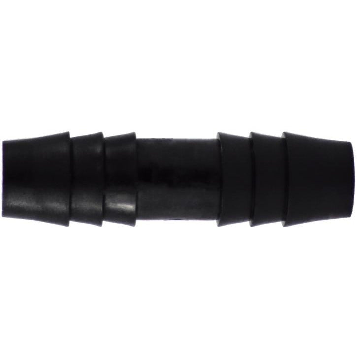 Black polyethylene hose barb union for connecting 3/16” hoses – 3/16 Black Polyethylene Hose Barb Union.