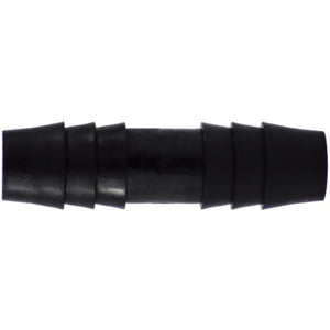 Black polyethylene hose barb union for connecting 1/2” hoses – 1/2 Black Polyethylene Hose Barb Union.