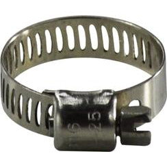 A silver-colored 316 stainless steel worm gear hose clamp. - 7/32-5/8 All 316 Clamp