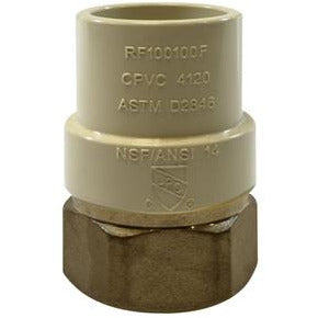 A beige CPVC and brass female adapter with product information printed on it - Lead-Free 1/2 Chlorinated Polyvinyl Chloride x 1/2 Brass Female Iron Pipe Adapter