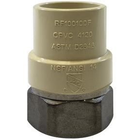 A beige CPVC female adapter - 1/2 Chlorinated Polyvinyl Chloride x 1/2 Female Iron Pipe Stainless Steel Adapter